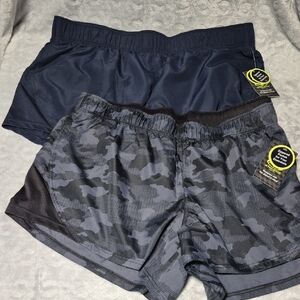 2 Pair Of Athletic Works Women's Camo and Navy Running Shorts Size XL (16-18)